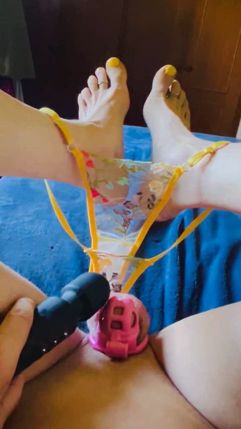 Teasing my caged clitty