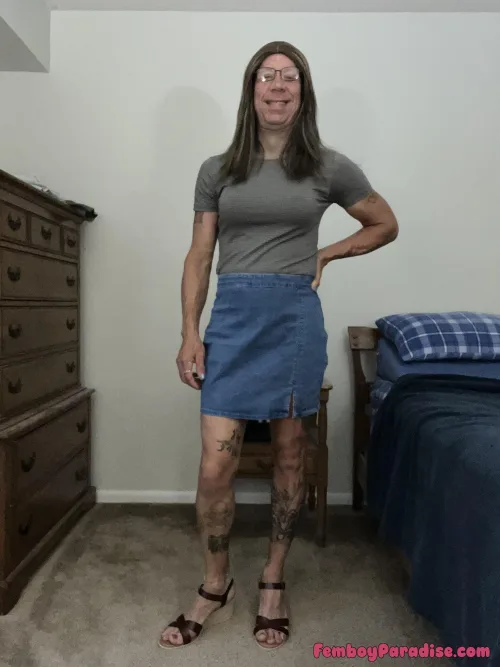 New denim skirt &amp; wedges