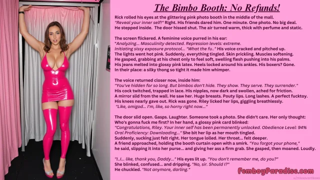 The Bimbo Booth: No Refunds! — sissy caption