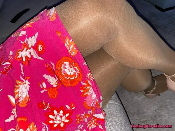 Pink dress, pantyhose, and leg cross to start my week on the right note!