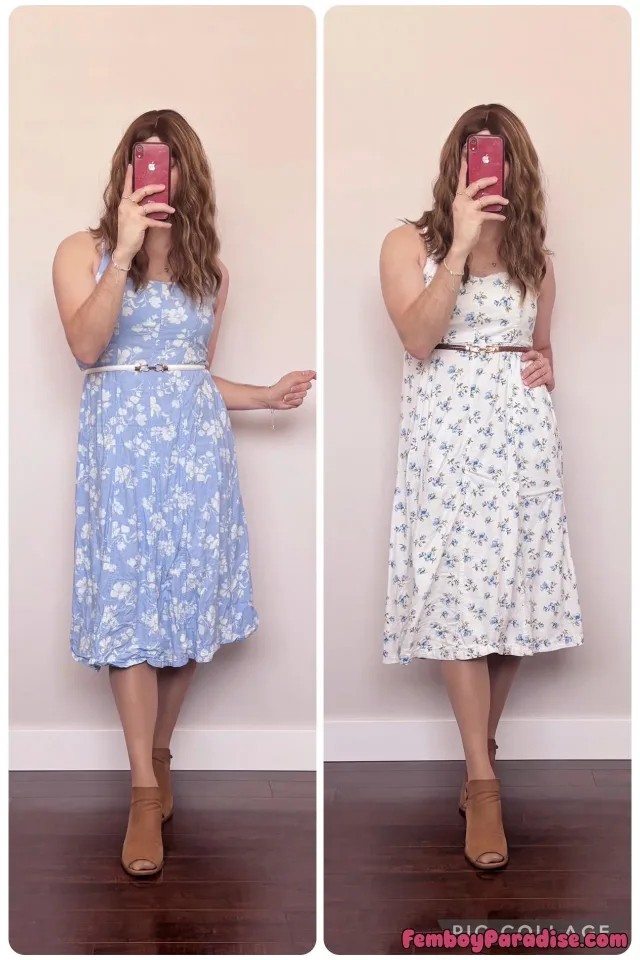 Which dress looks better? 🩵🤍 — crossdressing