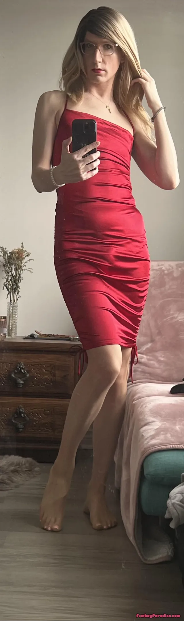 Leggy gurl in a new tight red dress — gonemildcd