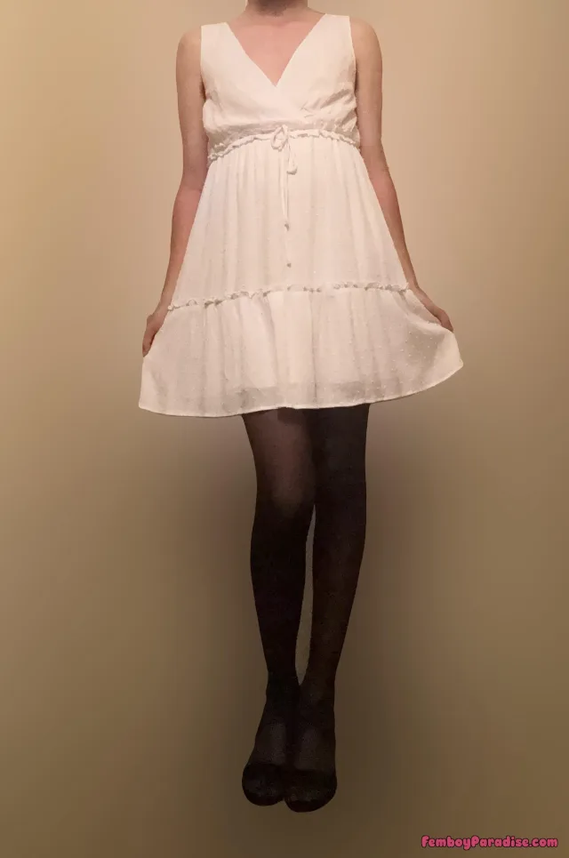 White dress on, ready for a picnic!! — crossdressing