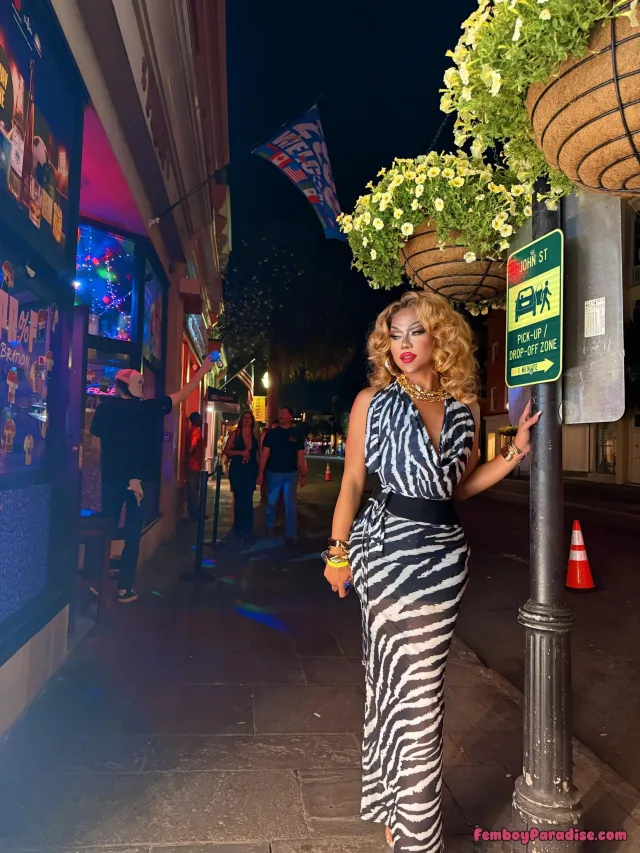 Feeling fabulous under the city lights ✨ Embracing the zebra print tonight! — crossdressing
