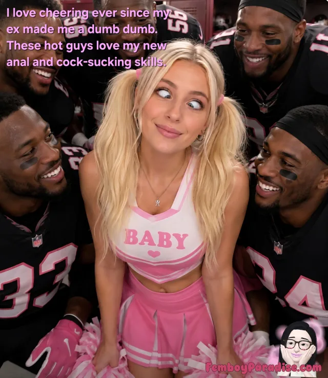Low I.Q. Dumb Bimbo Becomes a Cheerleader — sissy caption